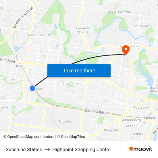 Sunshine Station to Highpoint Shopping Centre map
