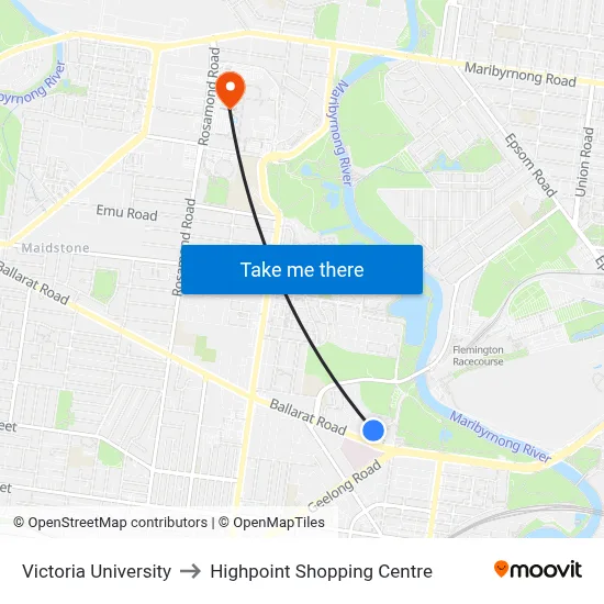 Victoria University to Highpoint Shopping Centre map