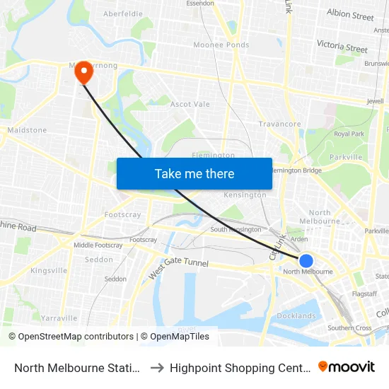 North Melbourne Station to Highpoint Shopping Centre map