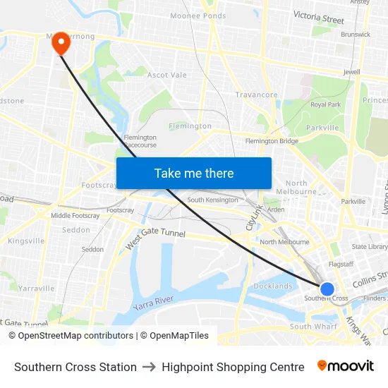 Southern Cross Station to Highpoint Shopping Centre map