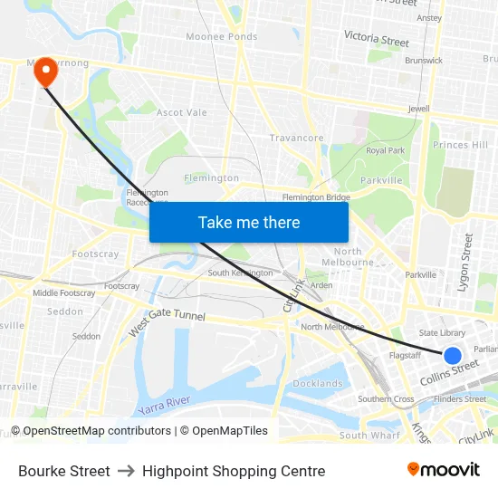 Bourke Street to Highpoint Shopping Centre map