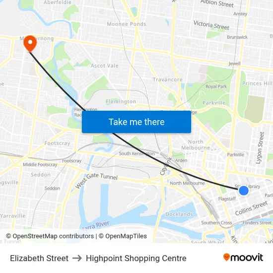 Elizabeth Street to Highpoint Shopping Centre map