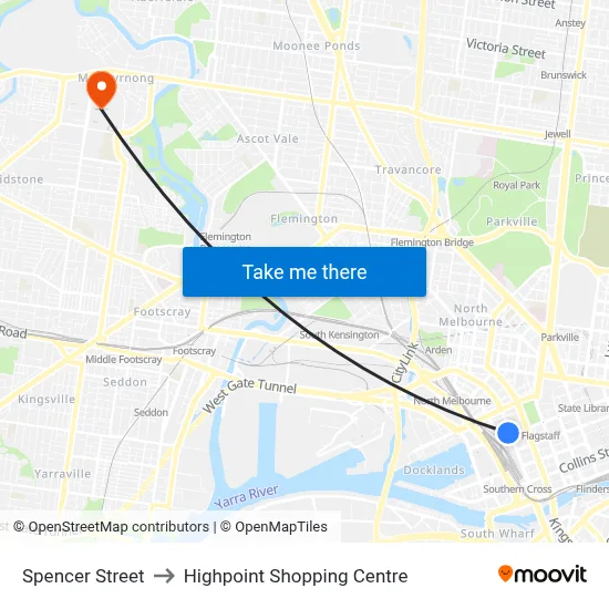 Spencer Street to Highpoint Shopping Centre map
