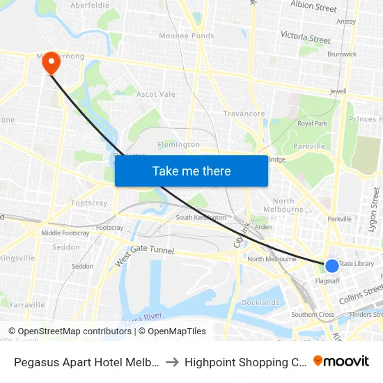 Pegasus Apart Hotel Melbourne to Highpoint Shopping Centre map