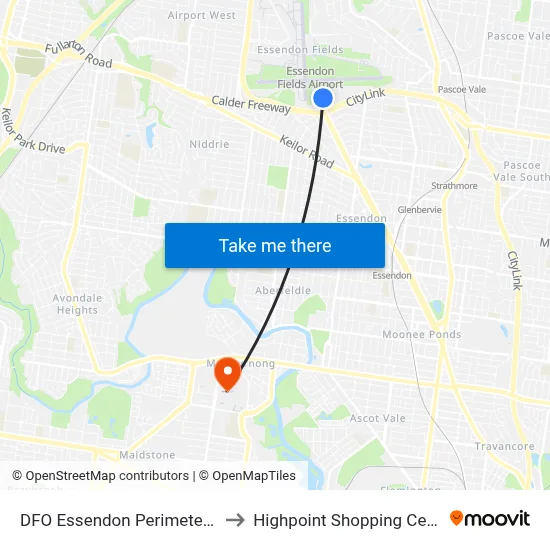 DFO Essendon Perimeter Rd to Highpoint Shopping Centre map