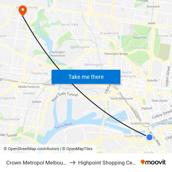 Crown Metropol Melbourne to Highpoint Shopping Centre map