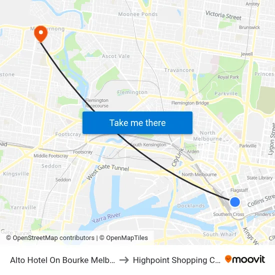 Alto Hotel On Bourke Melbourne to Highpoint Shopping Centre map