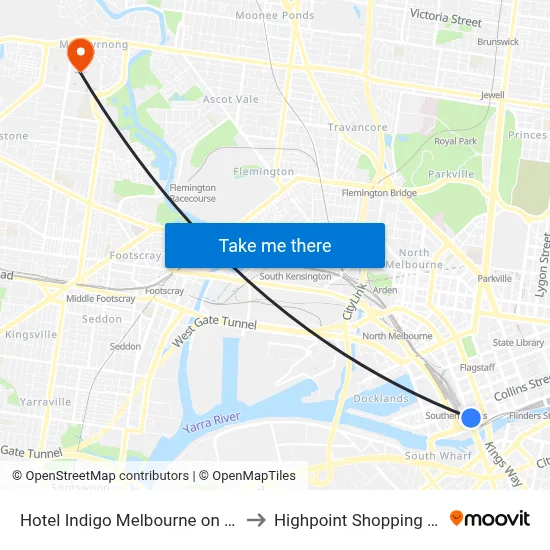 Hotel Indigo Melbourne on Flinders to Highpoint Shopping Centre map