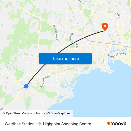 Werribee Station to Highpoint Shopping Centre map