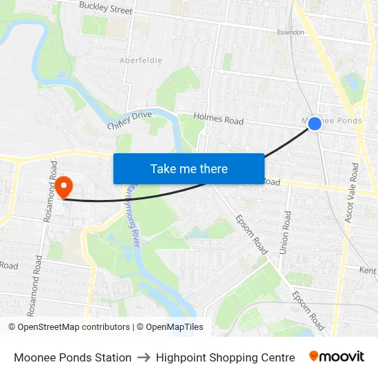 Moonee Ponds Station to Highpoint Shopping Centre map
