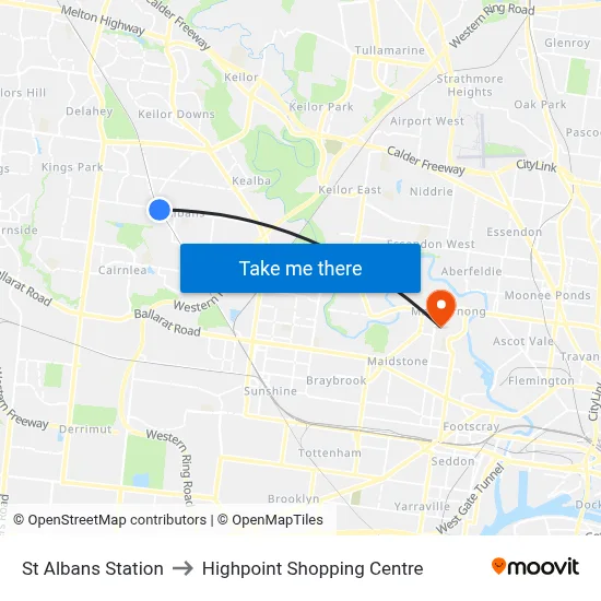 St Albans Station to Highpoint Shopping Centre map