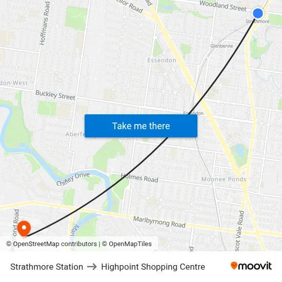 Strathmore Station to Highpoint Shopping Centre map
