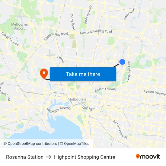 Rosanna Station to Highpoint Shopping Centre map