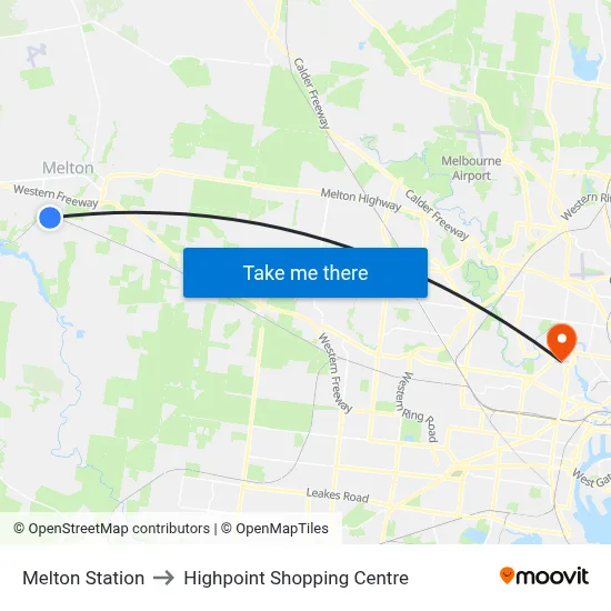 Melton Station to Highpoint Shopping Centre map