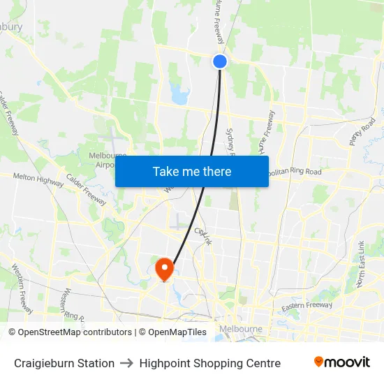 Craigieburn Station to Highpoint Shopping Centre map
