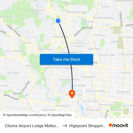 Ciloms Airport Lodge Melbourne Airport to Highpoint Shopping Centre map