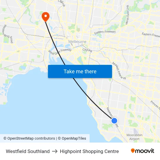 Westfield Southland to Highpoint Shopping Centre map