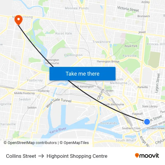 Collins Street to Highpoint Shopping Centre map