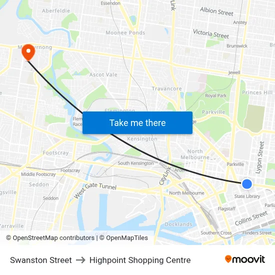 Swanston Street to Highpoint Shopping Centre map