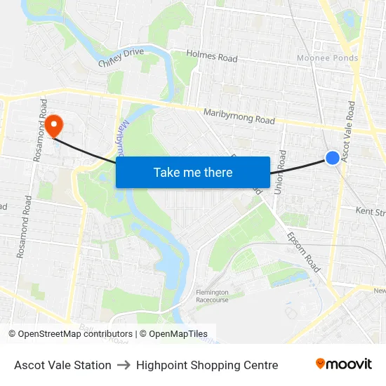Ascot Vale Station to Highpoint Shopping Centre map