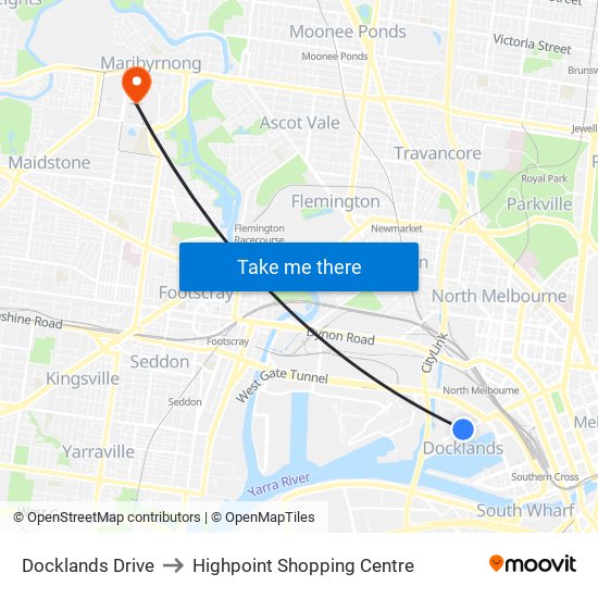 Docklands Drive to Highpoint Shopping Centre map