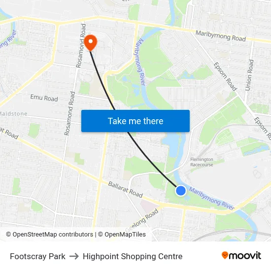 Footscray Park to Highpoint Shopping Centre map