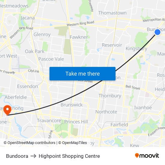 Bundoora to Highpoint Shopping Centre map