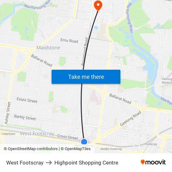 West Footscray to Highpoint Shopping Centre map