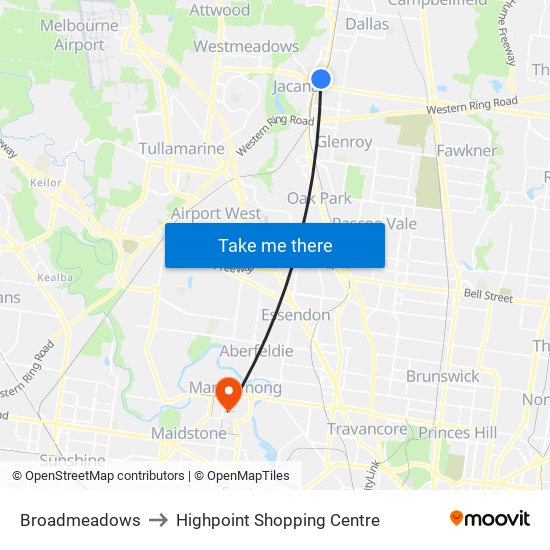 Broadmeadows to Highpoint Shopping Centre map