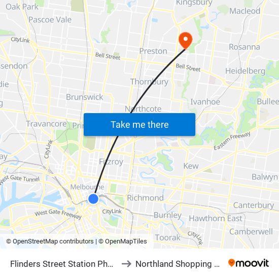 Flinders Street Station Pharmacy to Northland Shopping Centre map