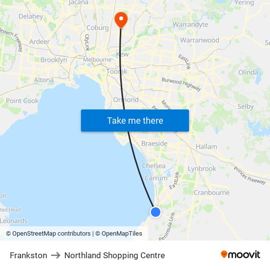 Frankston to Northland Shopping Centre map