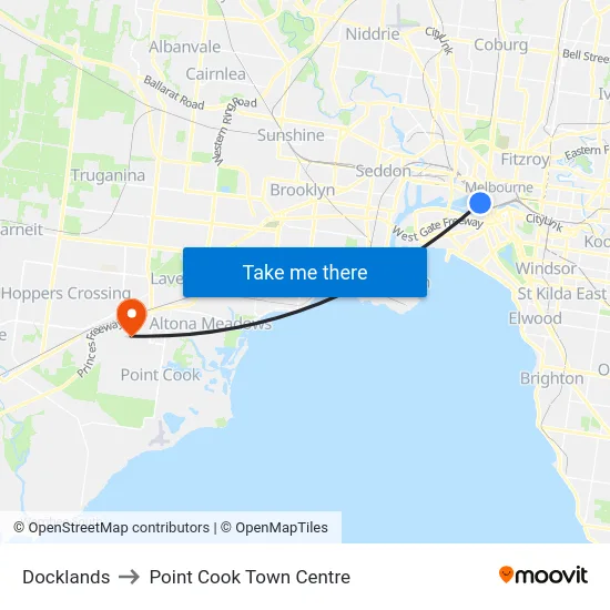 Docklands to Point Cook Town Centre map