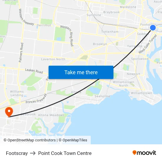Footscray to Point Cook Town Centre map