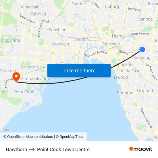 Hawthorn to Point Cook Town Centre map