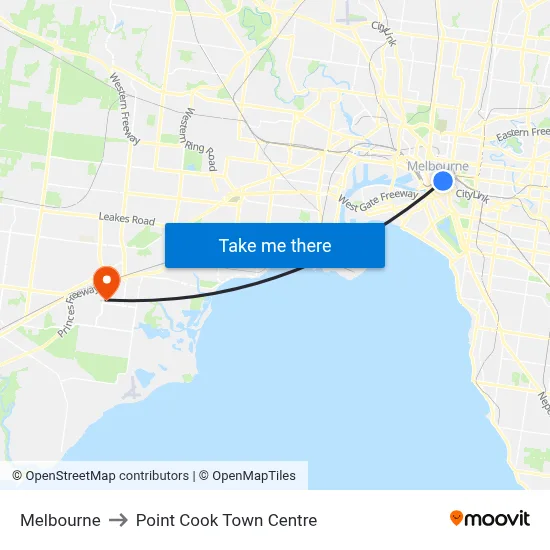 Melbourne to Point Cook Town Centre map