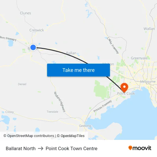Ballarat North to Point Cook Town Centre map