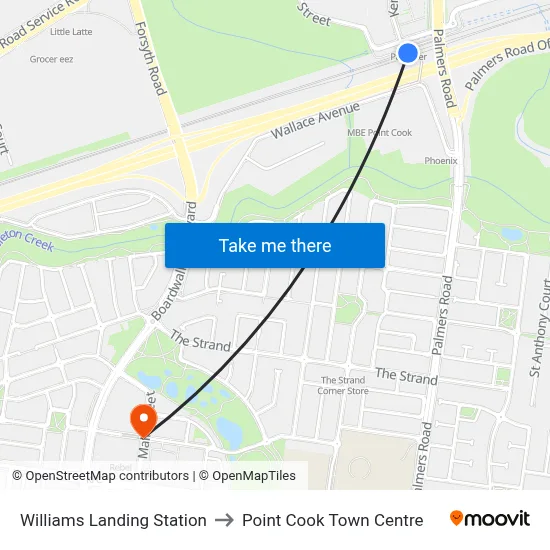 Williams Landing Station to Point Cook Town Centre map