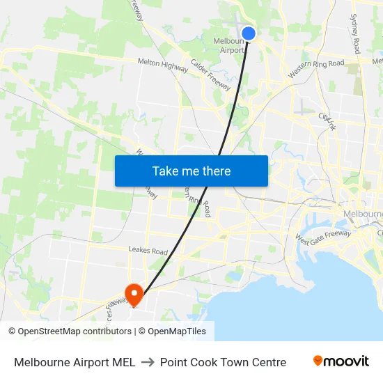 Melbourne Airport MEL to Point Cook Town Centre map