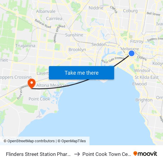 Flinders Street Station Pharmacy to Point Cook Town Centre map