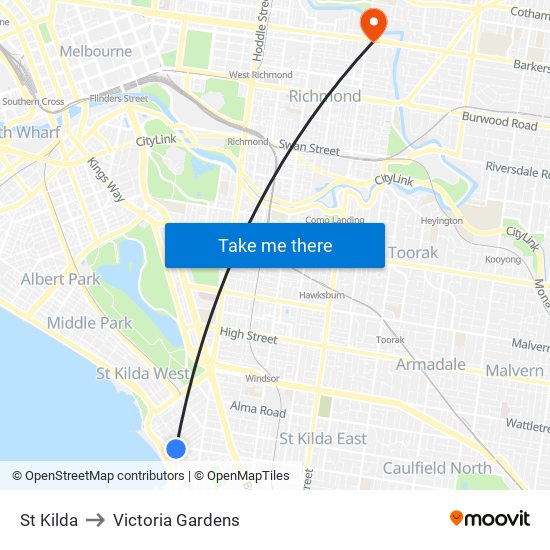 St Kilda to Victoria Gardens map