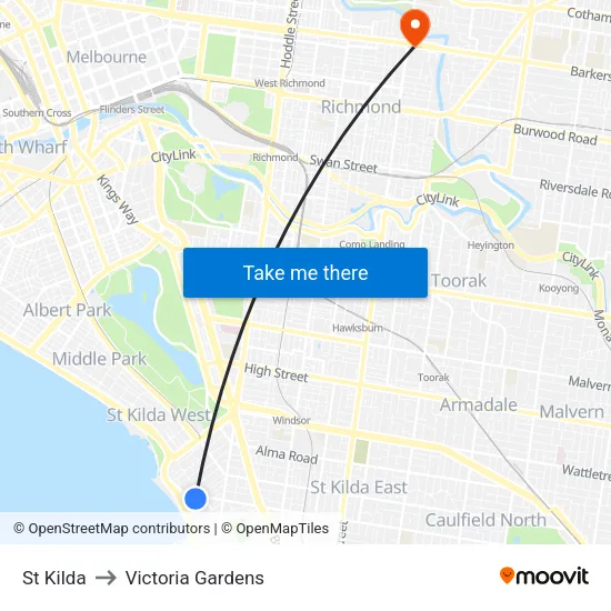 St Kilda to Victoria Gardens map