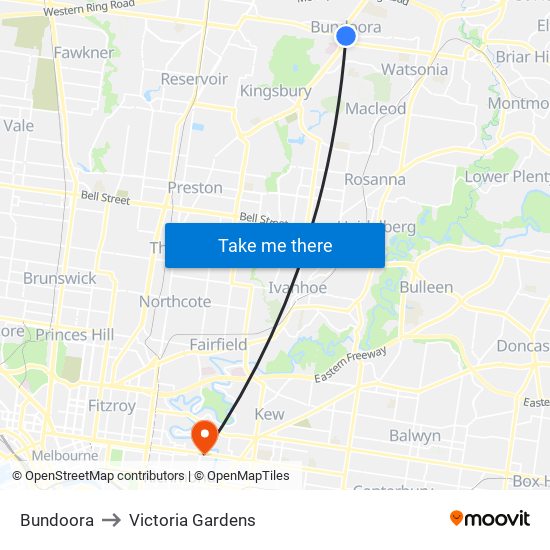 Bundoora to Victoria Gardens map