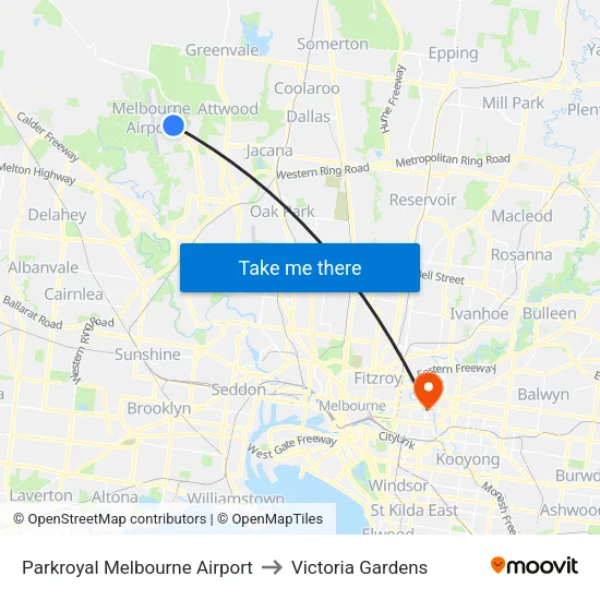 Parkroyal Melbourne Airport to Victoria Gardens map