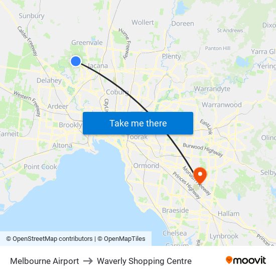Melbourne Airport to Waverly Shopping Centre map