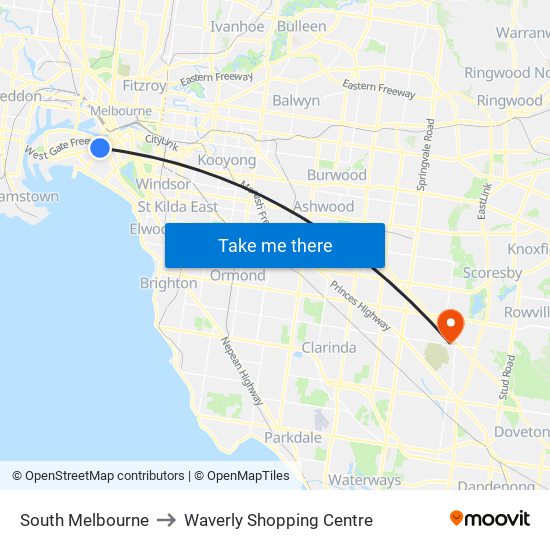 South Melbourne to Waverly Shopping Centre map