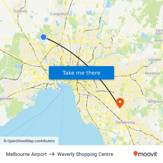 Melbourne Airport to Waverly Shopping Centre map