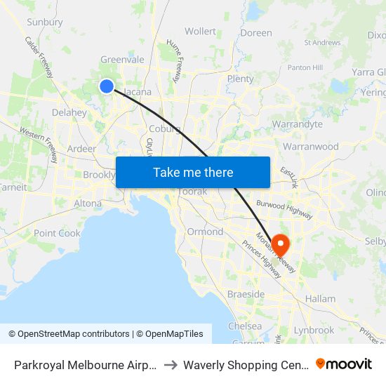 Parkroyal Melbourne Airport to Waverly Shopping Centre map