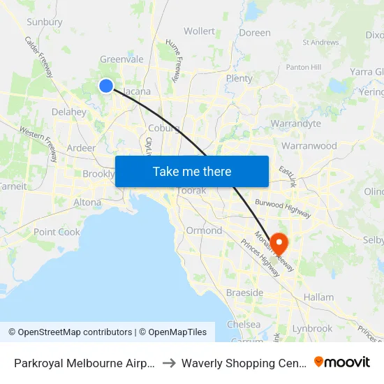 Parkroyal Melbourne Airport to Waverly Shopping Centre map