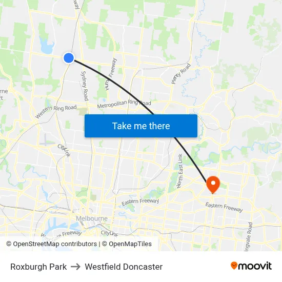 Roxburgh Park to Westfield Doncaster map
