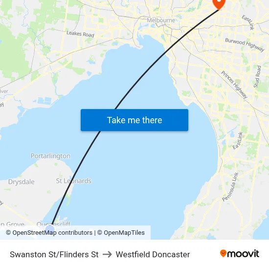 Swanston St/Flinders St to Westfield Doncaster map